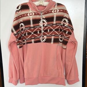 Pink/Salmon Aztec-Print Half-Zip Fleece Sweatshirt Size 2XL